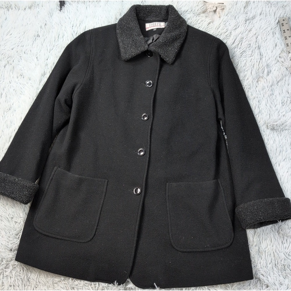 Vintage Forrani Jacket 12 Black Wool Blend Coat Pockets Button Up Old Money
